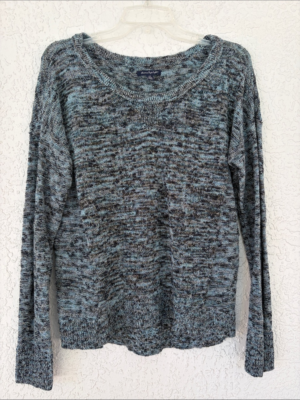American Eagle Outfitters Marled Blue and Gray Scoop Neck high-low Sweater L